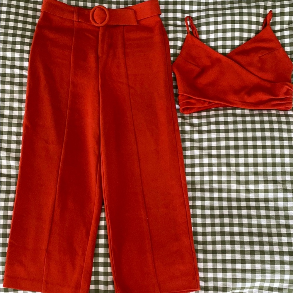 FREE PEOPLE Matching Set - Burnt Orange Wide Leg Pants & Top